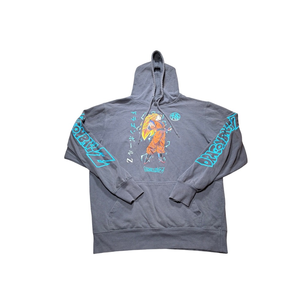 Dragon Ball Z Goku Super Saiyan Graphic Hoodie Gray Teal Mens Large Toei Anime